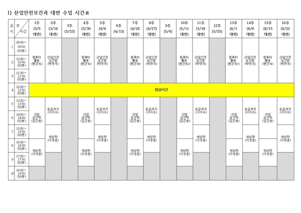 2024학년도 1학기 산업안전보건과 성인학습자반(주말반) 시간표(임시)001.jpg